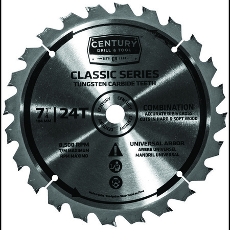 CENTURY DRILL & TOOL Circular Saw Blade 7-1/4 24T Universal Arbor Classic Series Combo 9107